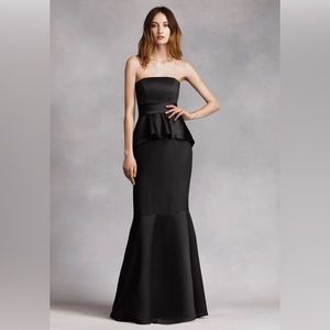 White by Vera Wang Satin Matte Crepe Peplum Mermaid Trumpet Strapless Long Gown